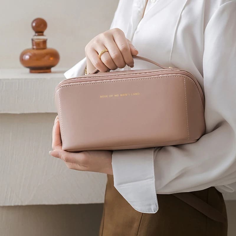 Bolsa De Cosmético De Couro PU Com Grande Capacidade Portátil Viagem Cosméticos Para Viagem